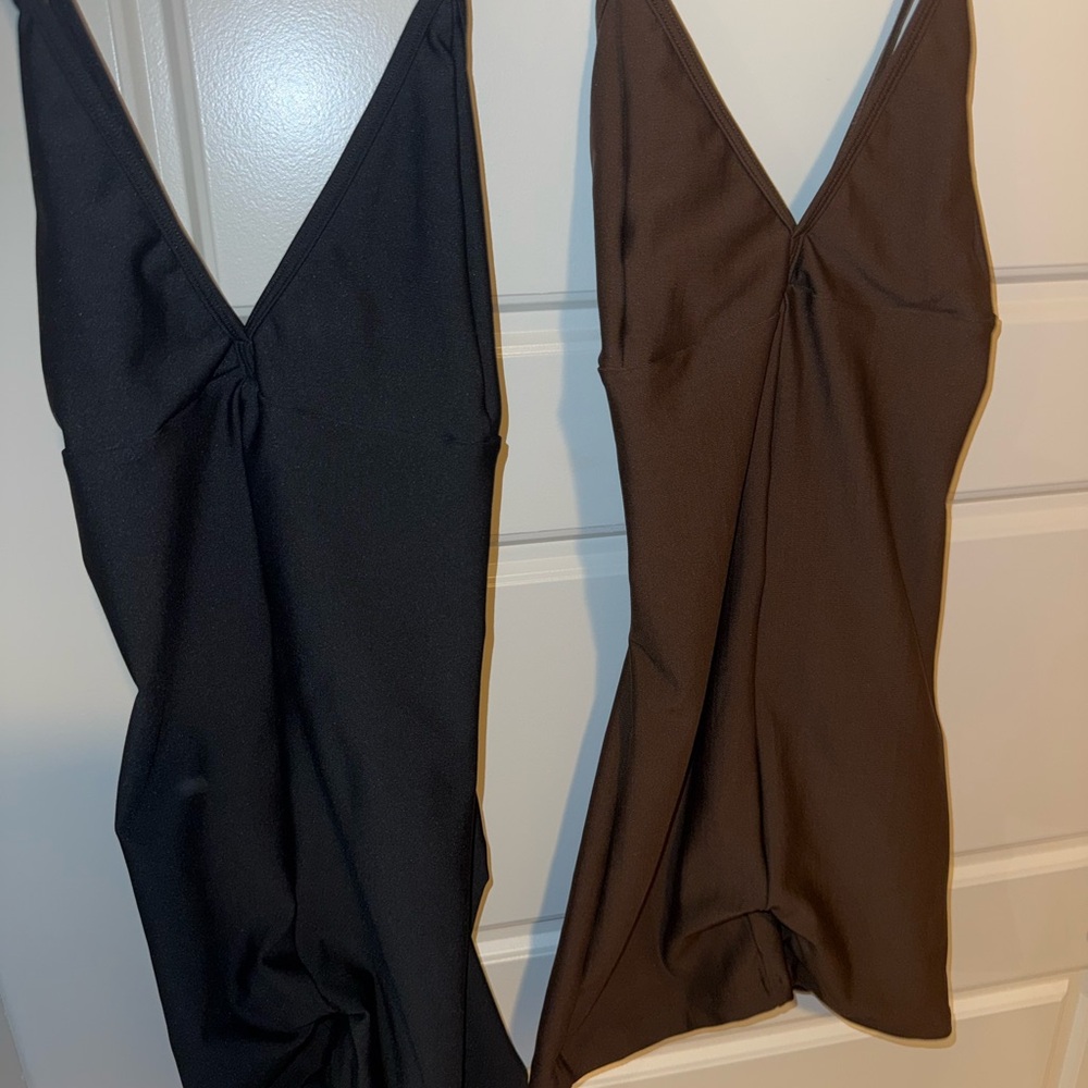 Luxe Fashionz Black and Brown V-Neck Jumpsuits Rompers